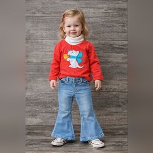 Vintage Kids Red Turtleneck Shirt with Scottish Dog Design